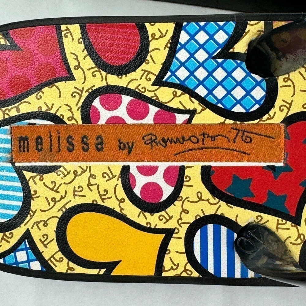 Mellisa by Romero Brito Flip Flops Women's Size 10 Multicolor Brazilian Artist - Picture 9 of 13